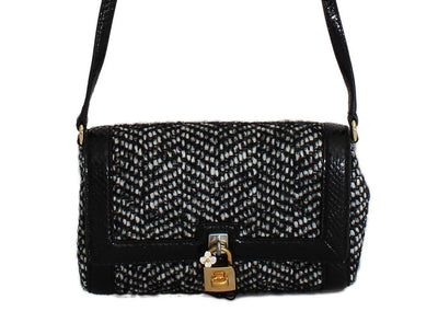 Black GLAM Tweed Snakeskin Shoulder Bag