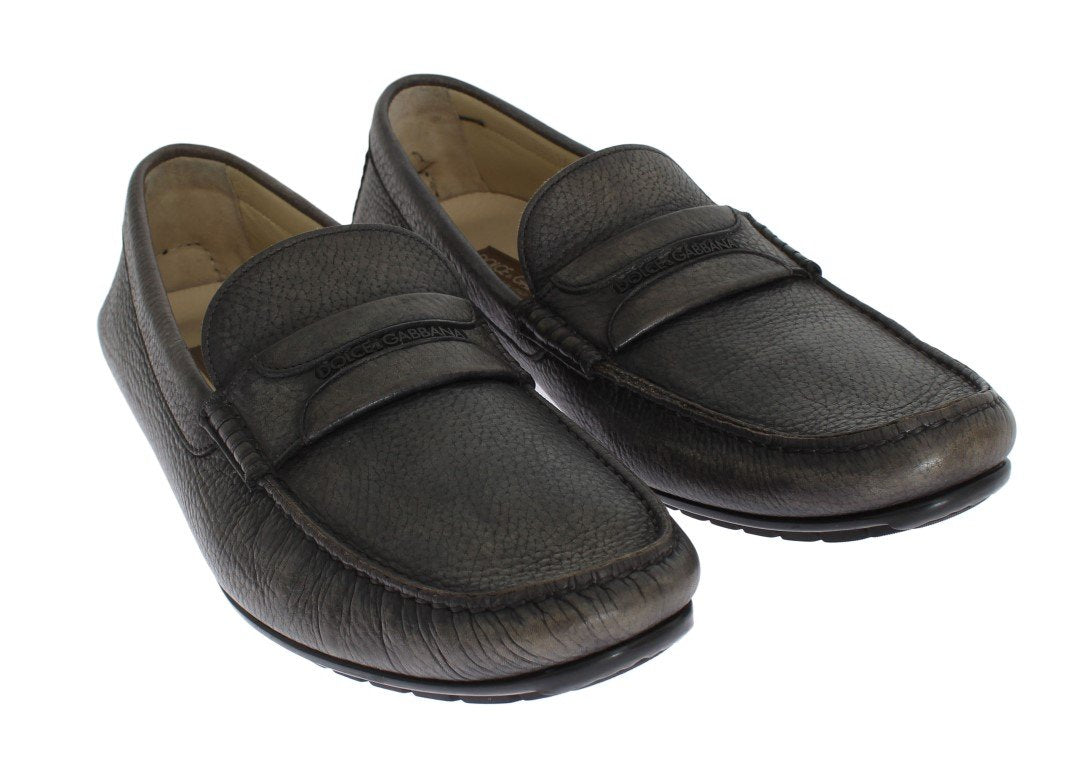 Gray Leather Loafers Shoes