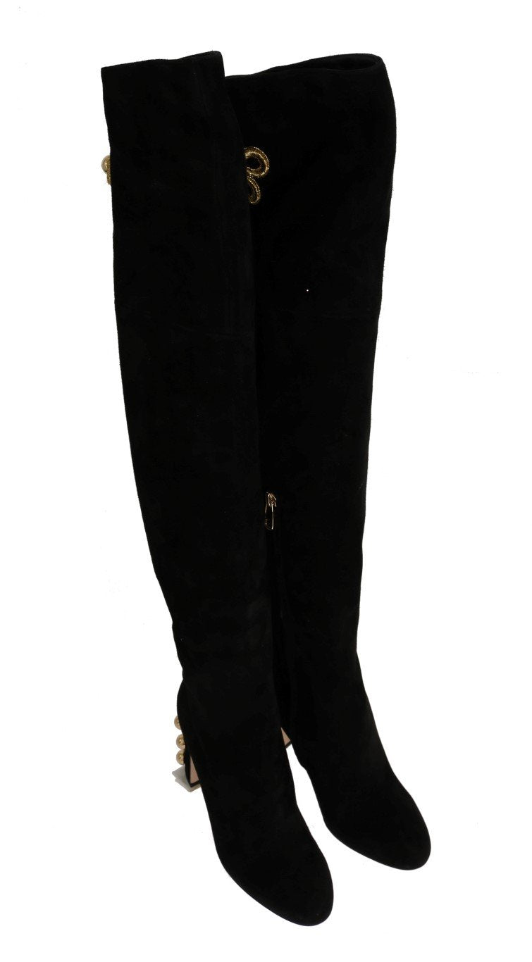Black Suede Gold Studs Boots