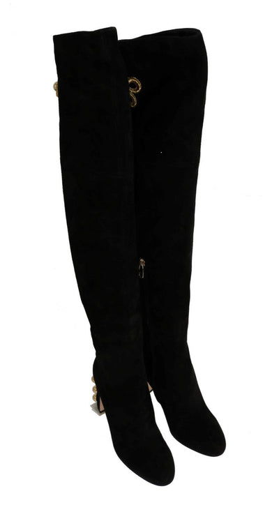 Black Suede Gold Studs Boots