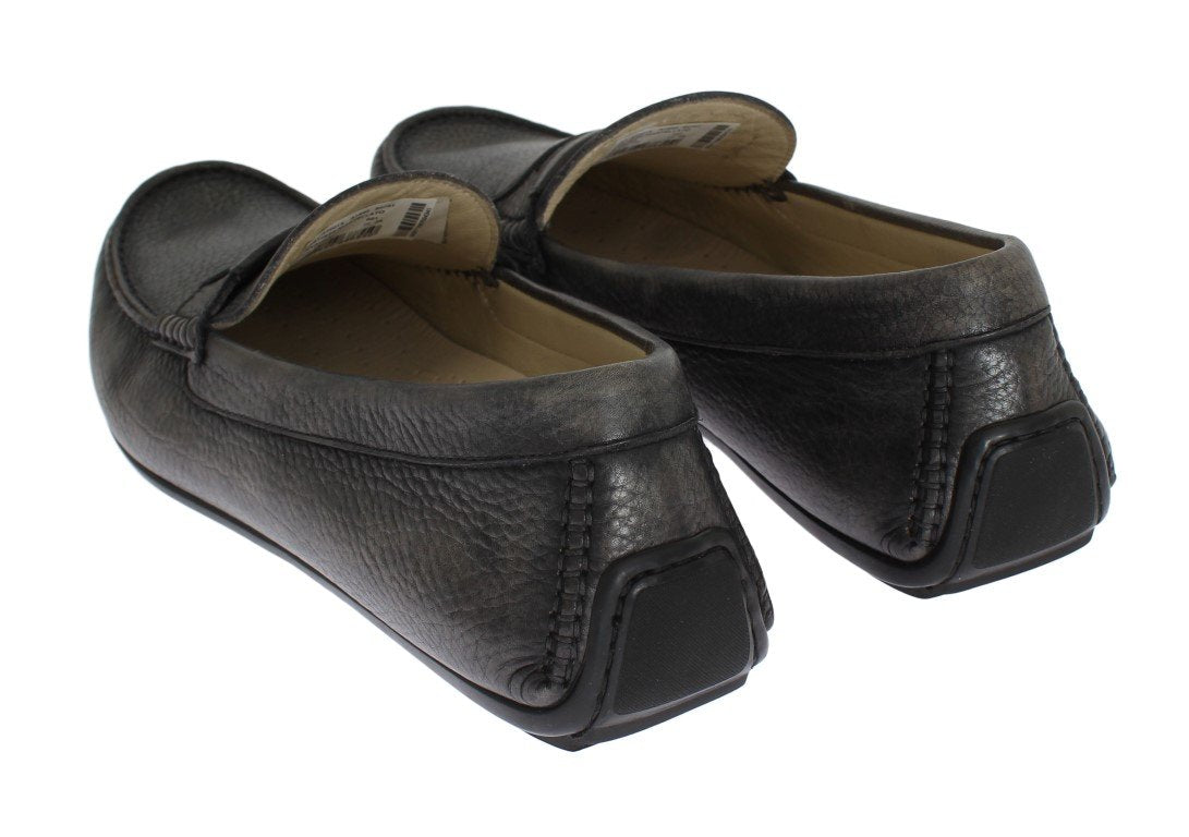 Gray Leather Loafers Shoes
