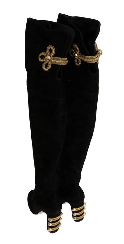 Black Suede Gold Studs Boots