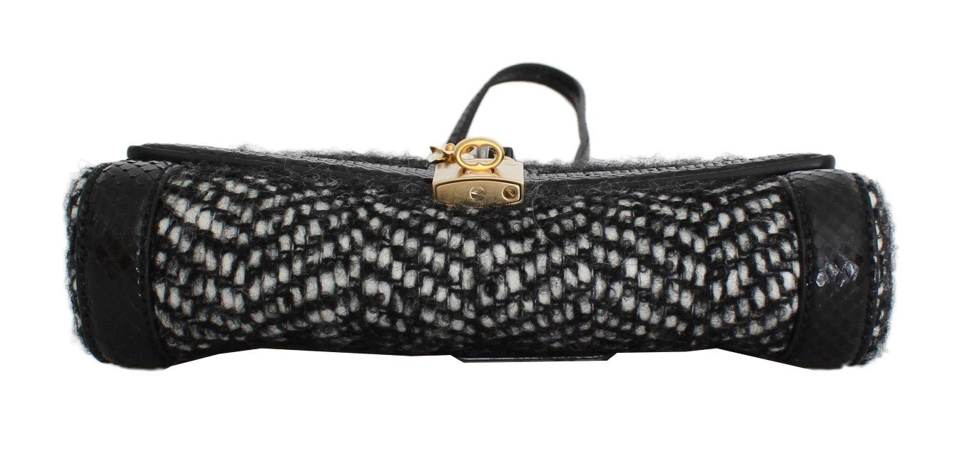 Black GLAM Tweed Snakeskin Shoulder Bag