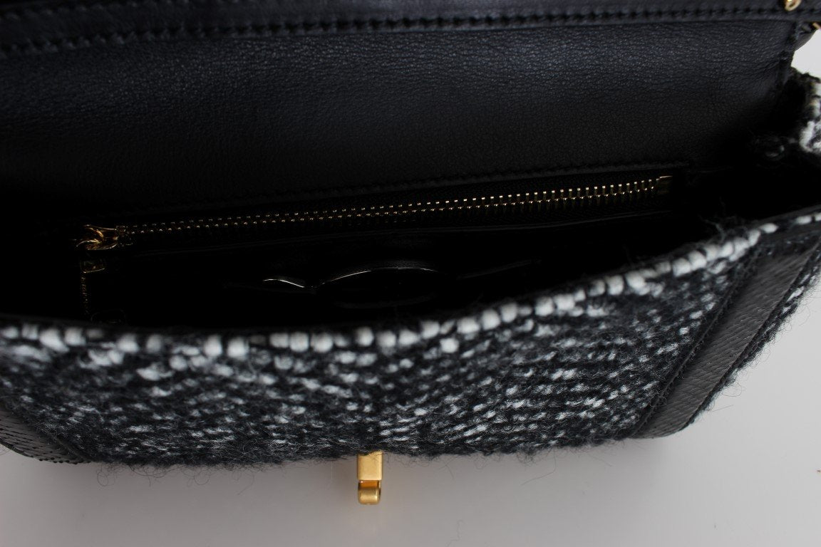 Black GLAM Tweed Snakeskin Shoulder Bag