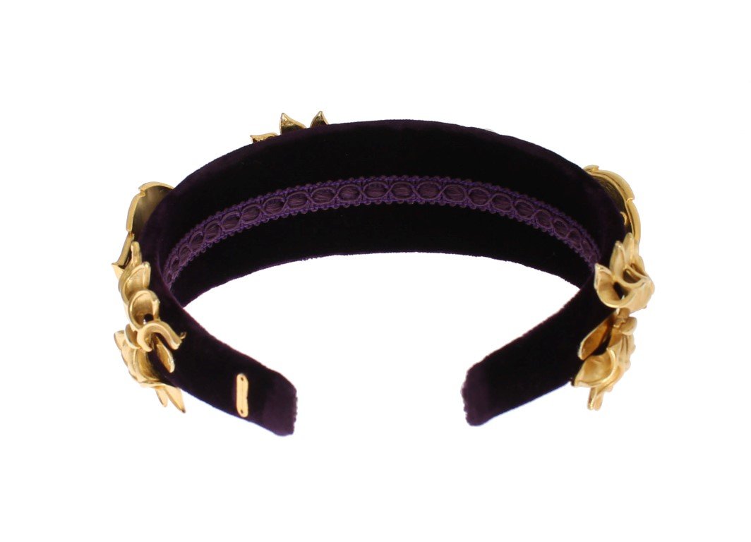 Purple Velvet Gold Brass Pearl Crystal Headband