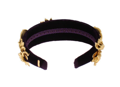 Purple Velvet Gold Brass Pearl Crystal Headband
