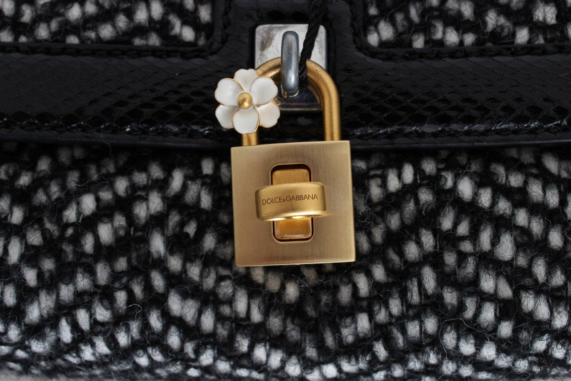 Black GLAM Tweed Snakeskin Shoulder Bag