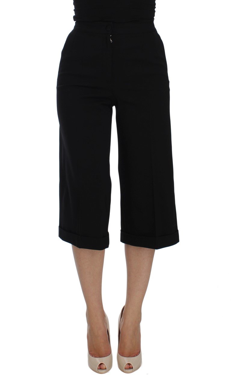 Black Wool Stretch High Waist 3/4 Pants