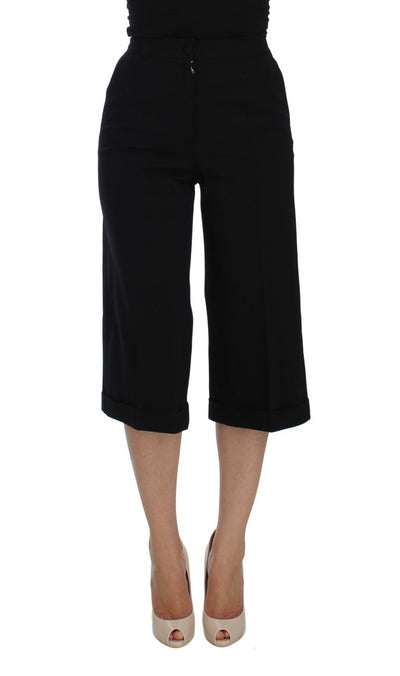 Black Wool Stretch High Waist 3/4 Pants