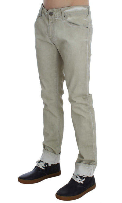 Beige Wash Cotton Slim Skinny Fit Jeans
