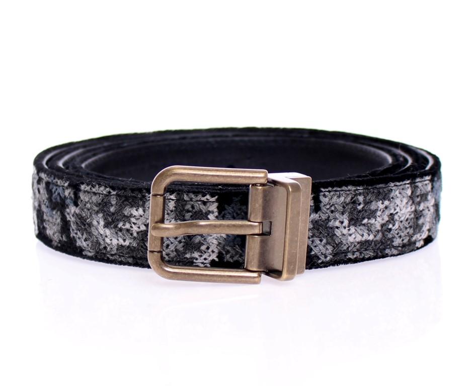 Black Leather Cotton Velvet Logo Belt