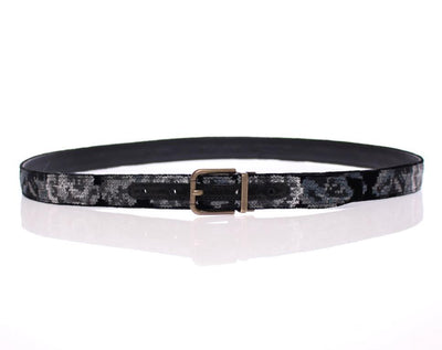 Black Leather Cotton Velvet Logo Belt
