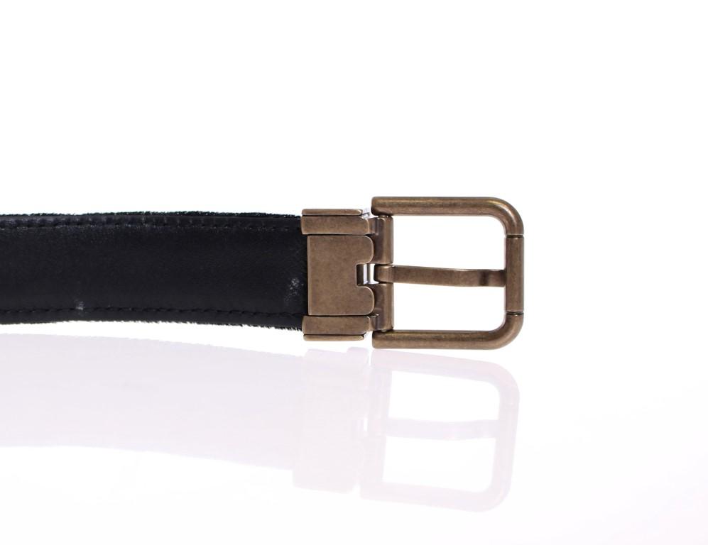 Black Leather Cotton Velvet Logo Belt