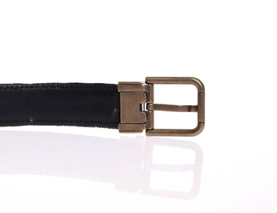 Black Leather Cotton Velvet Logo Belt