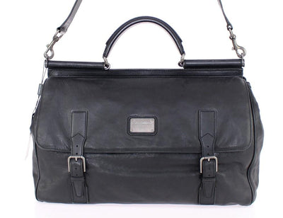 Black leather travel shoulder bag