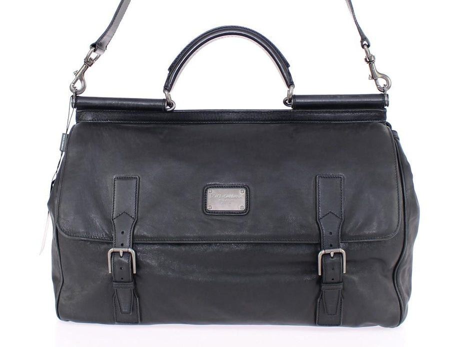 Black leather travel shoulder bag