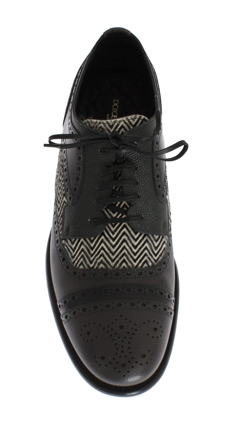 Gray Blue Leather Pony Oxford Shoes