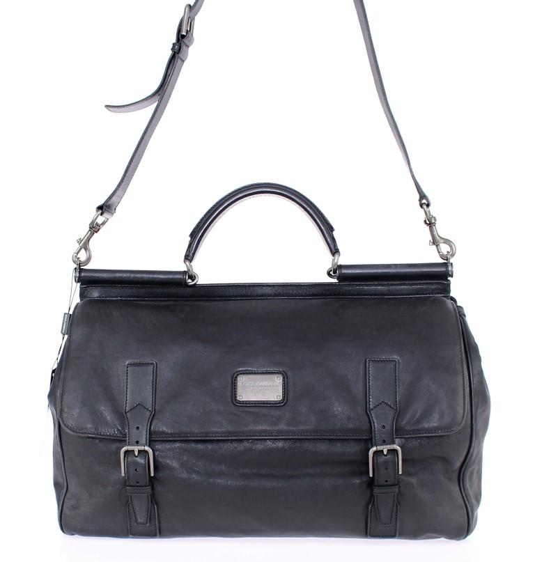 Black leather travel shoulder bag