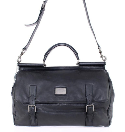 Black leather travel shoulder bag