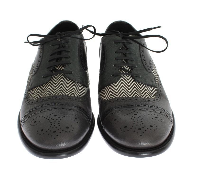 Gray Blue Leather Pony Oxford Shoes