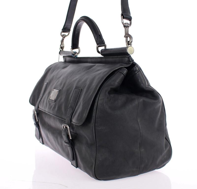 Black leather travel shoulder bag