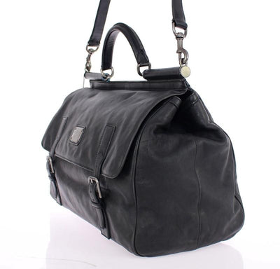 Black leather travel shoulder bag