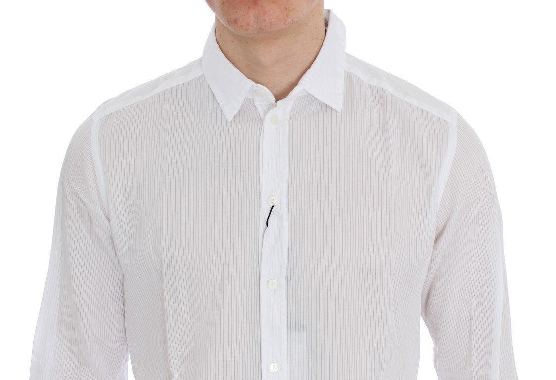White Striped Slim Fit Cotton Shirt