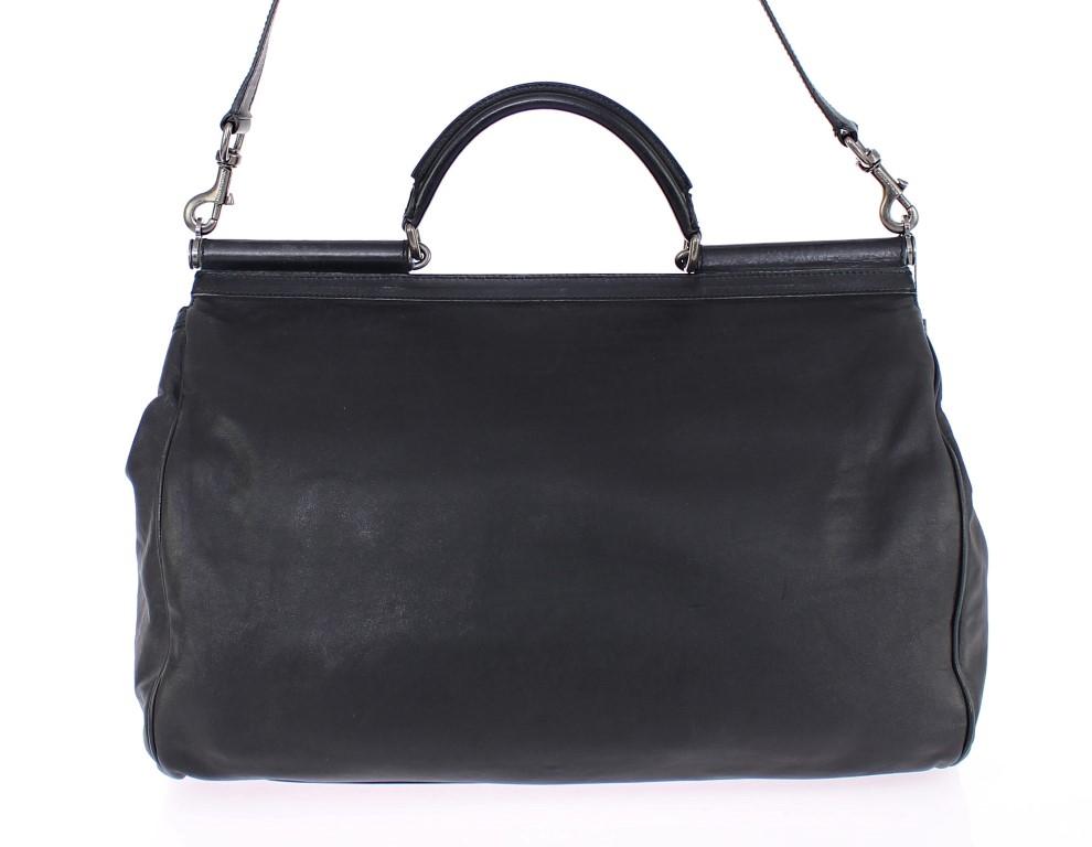 Black leather travel shoulder bag