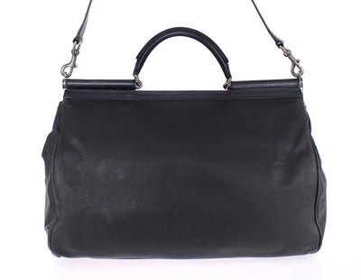Black leather travel shoulder bag