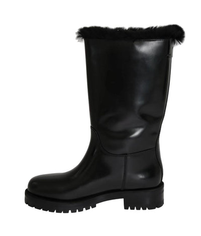 Black Leather Lapin Fur Boots