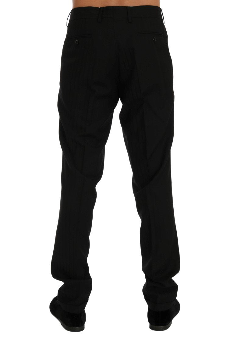Black Striped Wool Stretch Pants