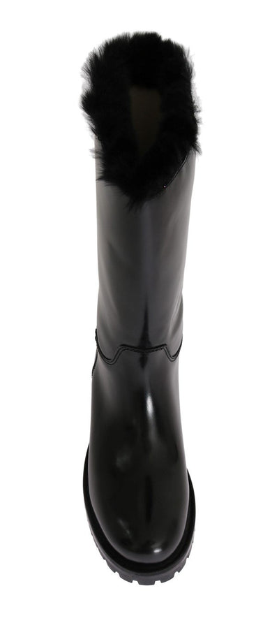 Black Leather Lapin Fur Boots