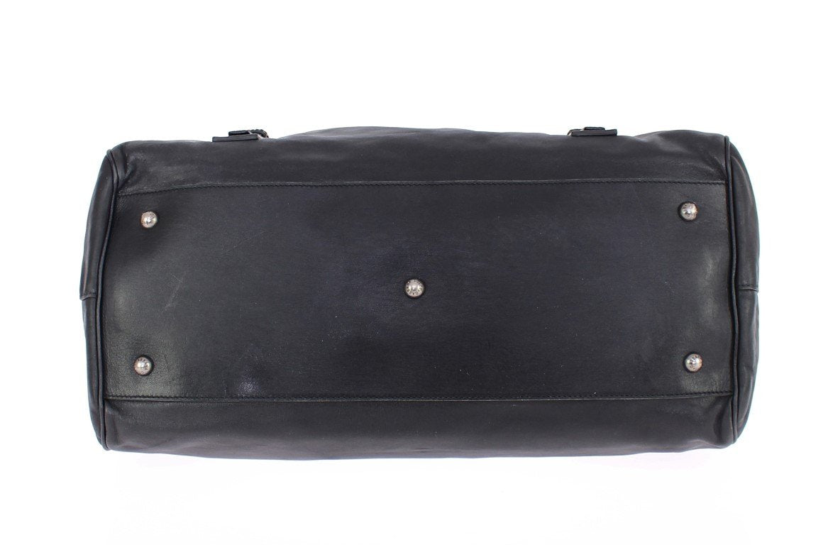 Black leather travel shoulder bag