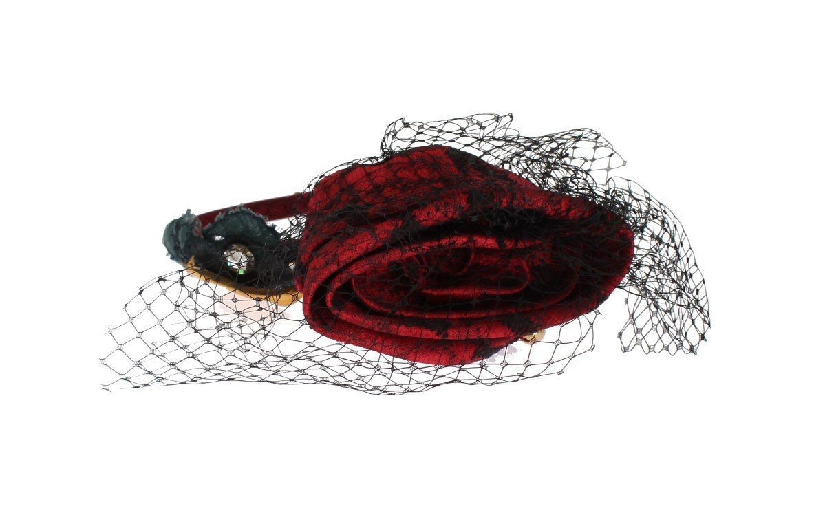 Red Roses Floral Crystal Silk Headband