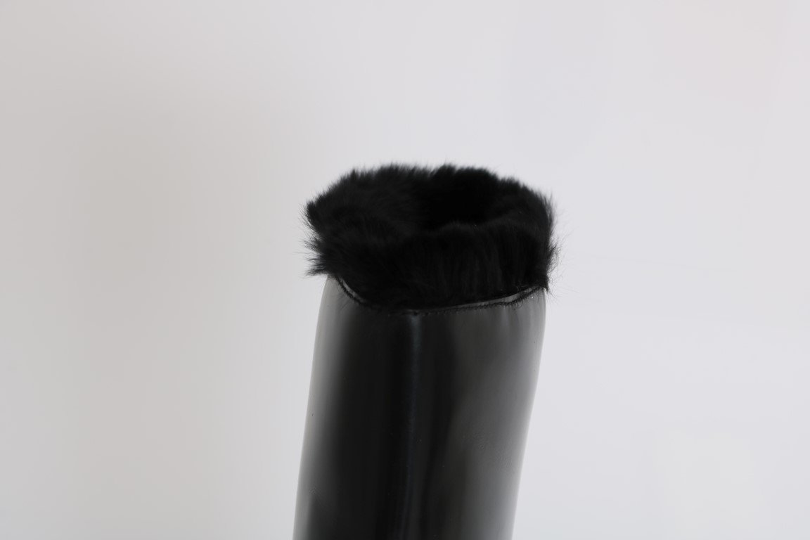 Black Leather Lapin Fur Boots