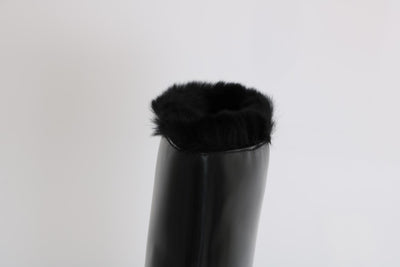 Black Leather Lapin Fur Boots