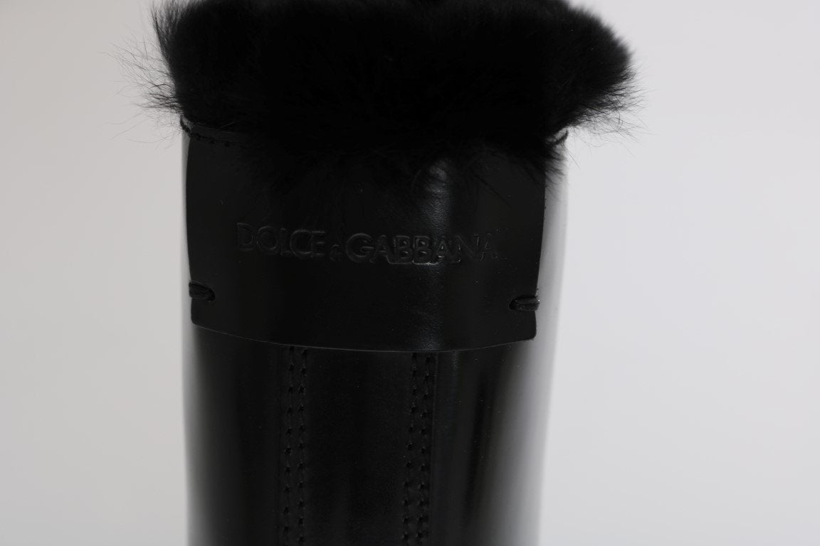 Black Leather Lapin Fur Boots