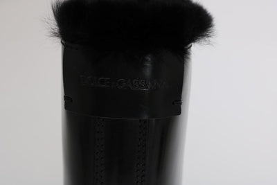 Black Leather Lapin Fur Boots