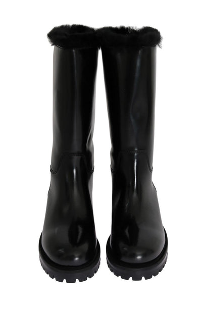Black Leather Lapin Fur Boots