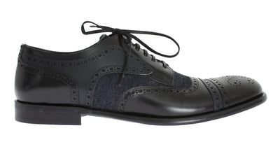 Black Leather Blue Denim Dress Formal Shoes