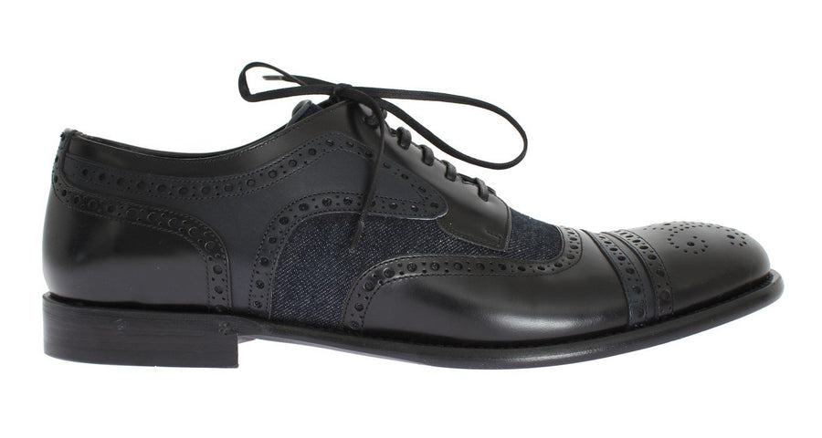 Black Leather Blue Denim Dress Formal Shoes