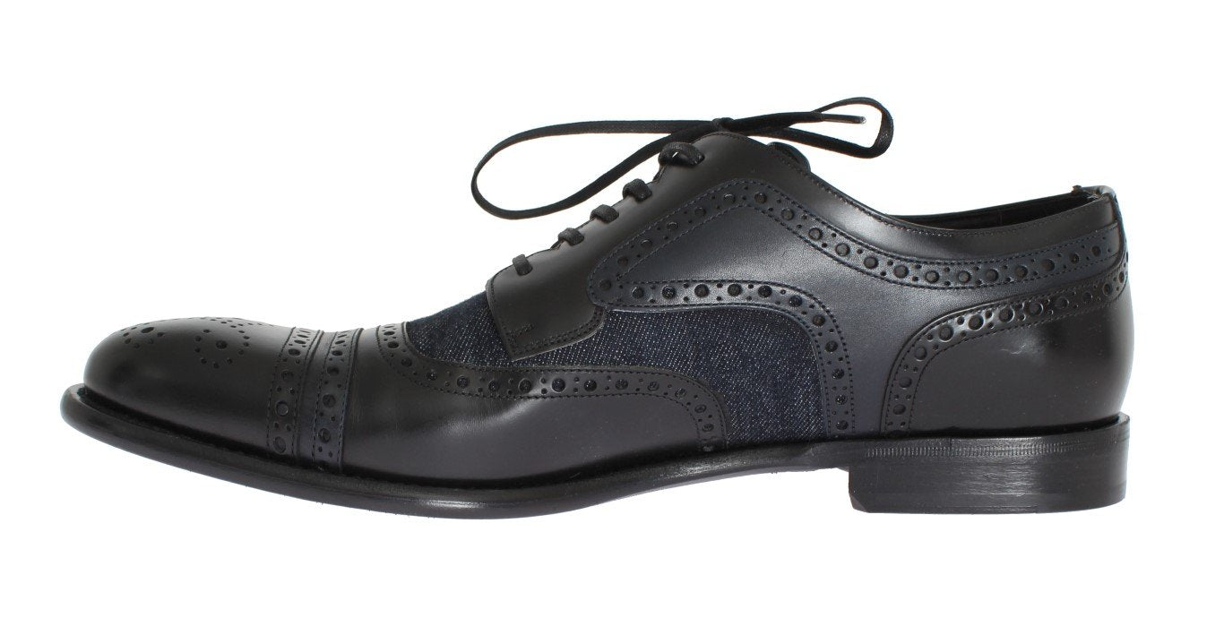 Black Leather Blue Denim Dress Formal Shoes