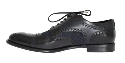 Black Leather Blue Denim Dress Formal Shoes