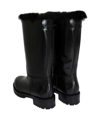 Black Leather Lapin Fur Boots