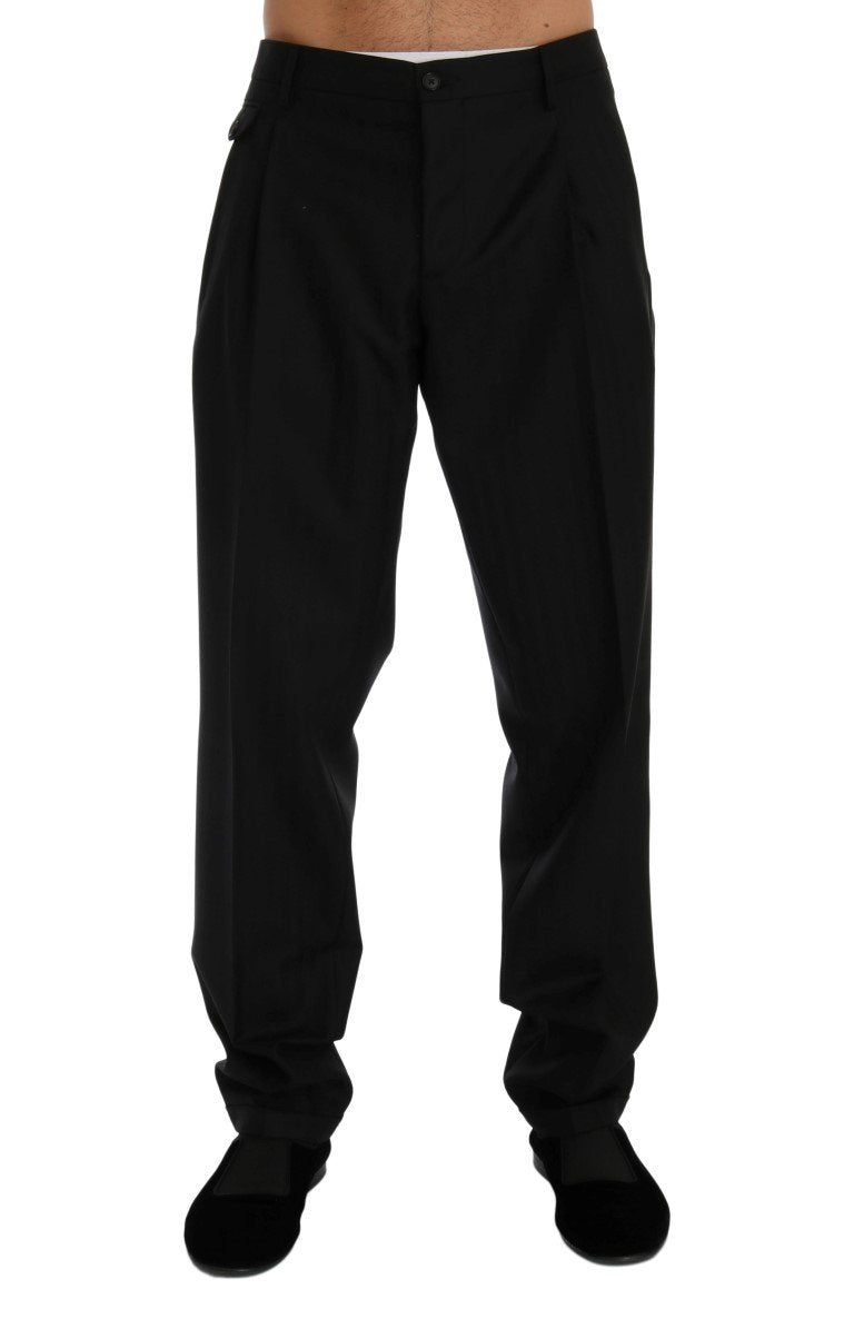 Black Striped Wool Stretch Pants