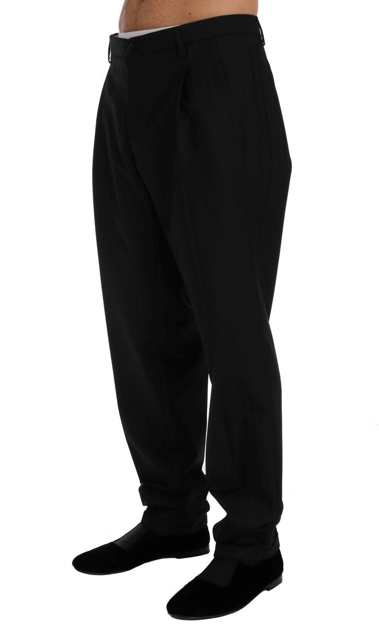 Black Striped Wool Stretch Pants