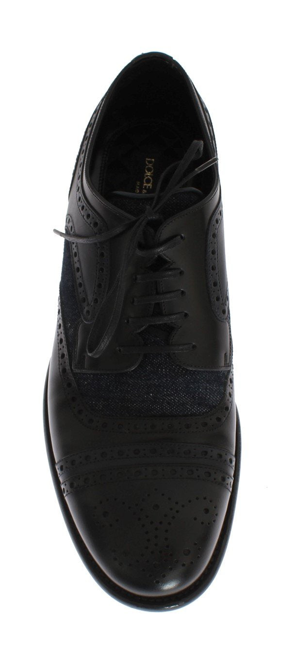 Black Leather Blue Denim Dress Formal Shoes