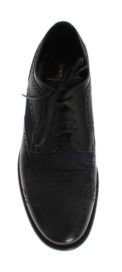 Black Leather Blue Denim Dress Formal Shoes
