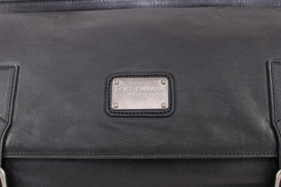Black leather travel shoulder bag