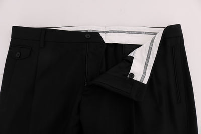 Black Striped Wool Stretch Pants